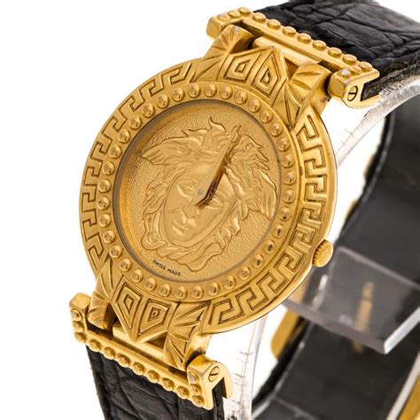 Gianni Versace Signature Medusa Gold Plated Leather Women's 